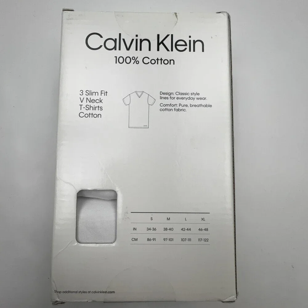 Calvin Klein V Neck T Shirt Undershirt Mens Small White 3 Pack 100% Cotton